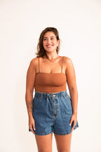 Short Jeans Elástico - Lavagem escura