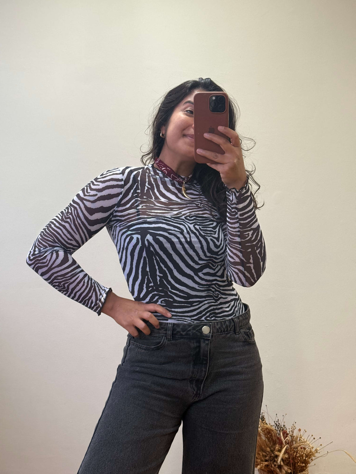 Blusa Tule Manga Comprida - Zebrada
