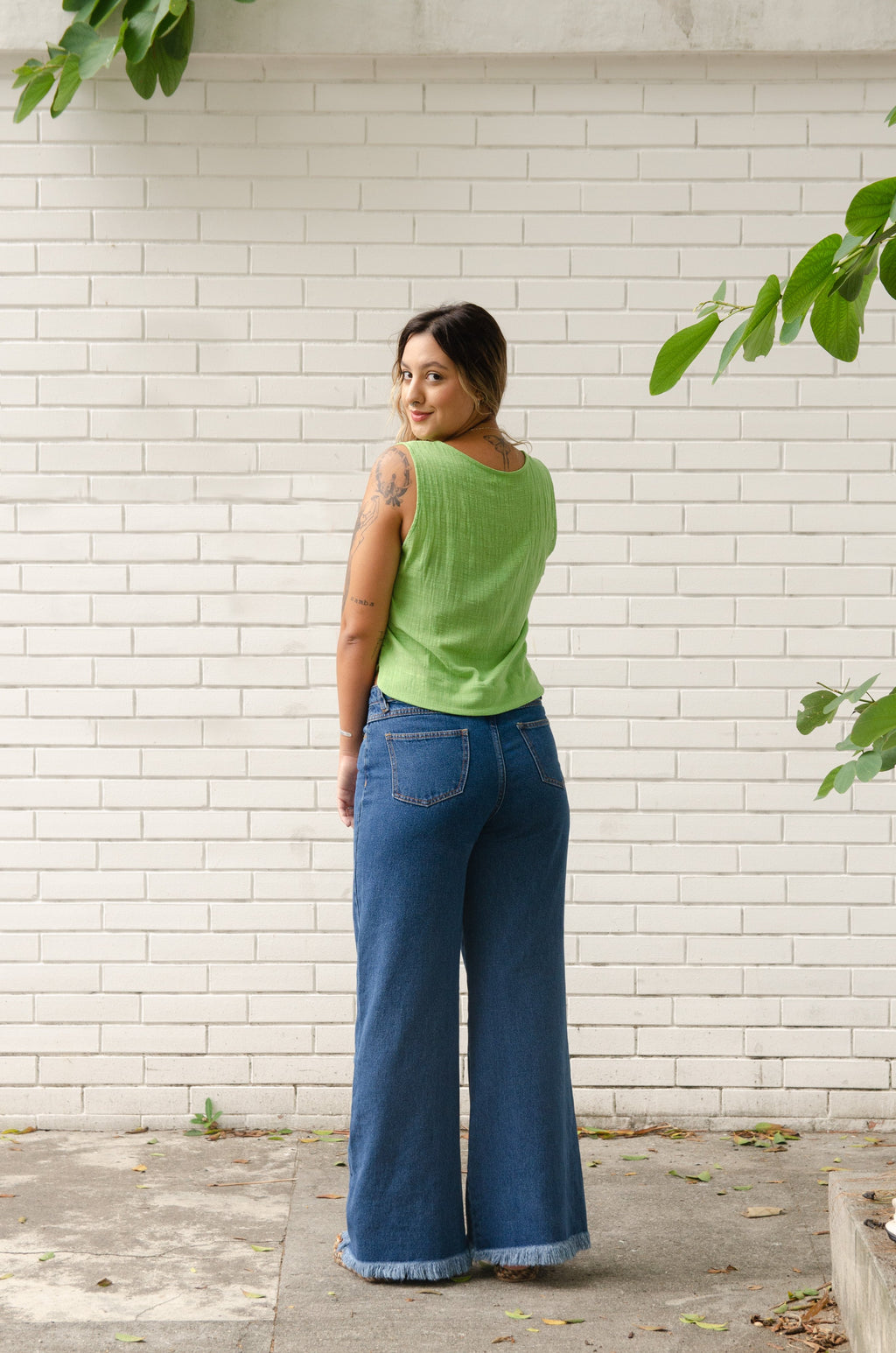 Calça Pantalona Jeans - Lavagem Blue