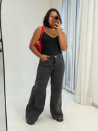 Calça Pantalona Cintura Alta - Black Jeans