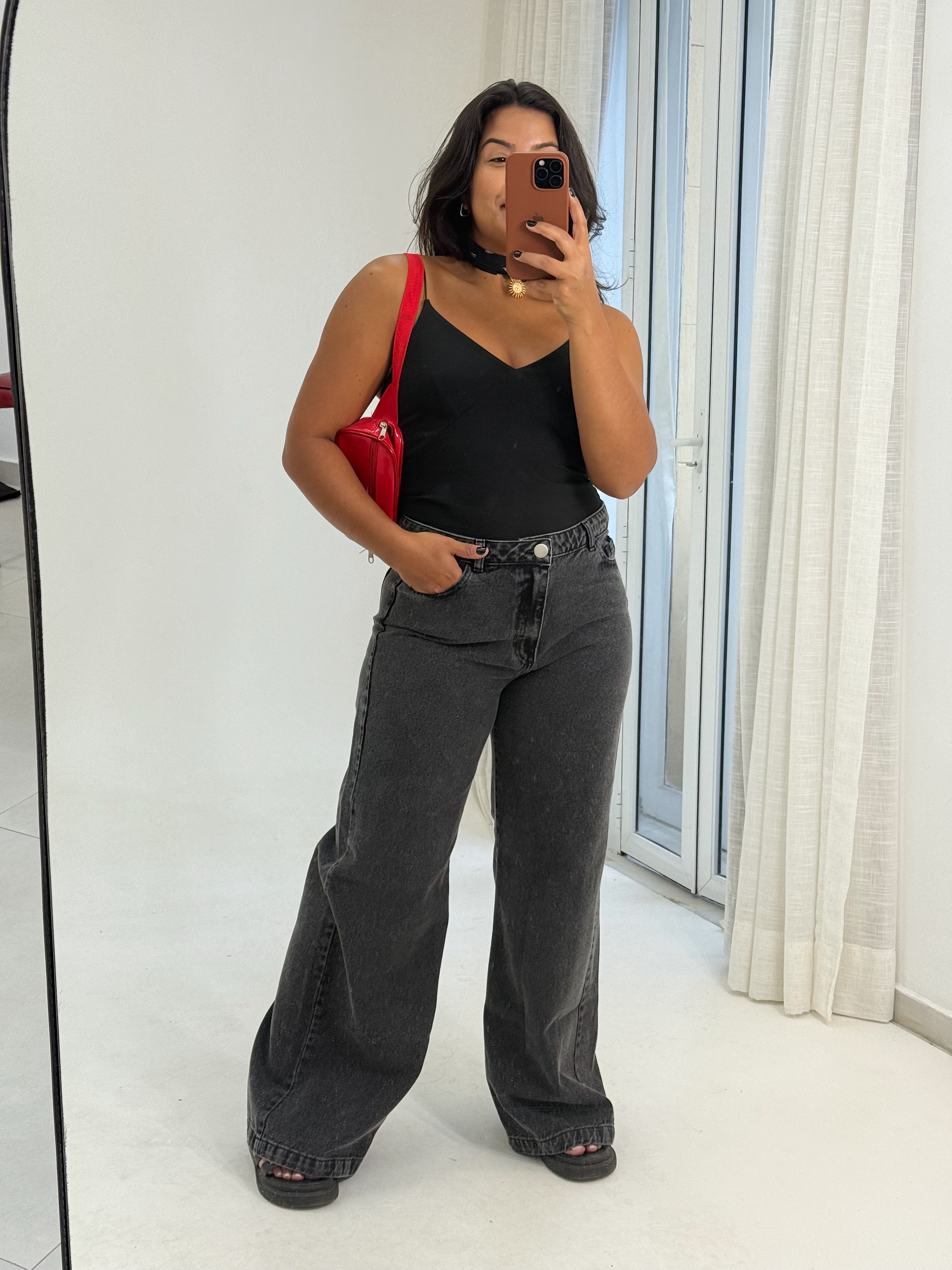Calça Pantalona Cintura Alta - Black Jeans