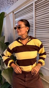 Suéter Tricot/ Amarelo e Marrom