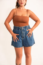 Short Jeans Elástico - Lavagem escura