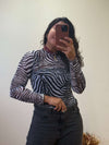 Blusa Tule Manga Comprida - Zebrada