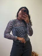 Blusa Tule Manga Comprida - Zebrada