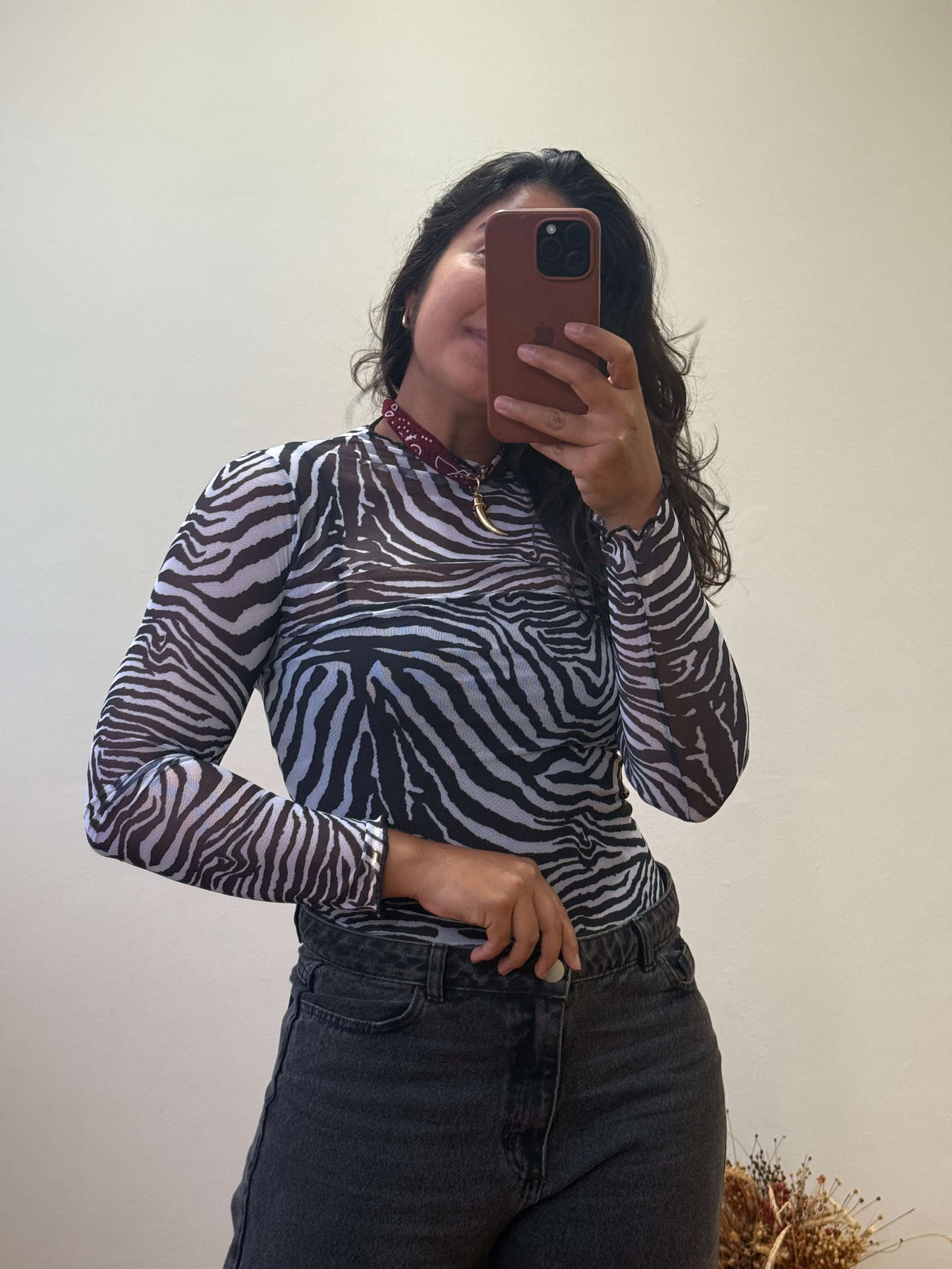 Blusa Tule Manga Comprida - Zebrada