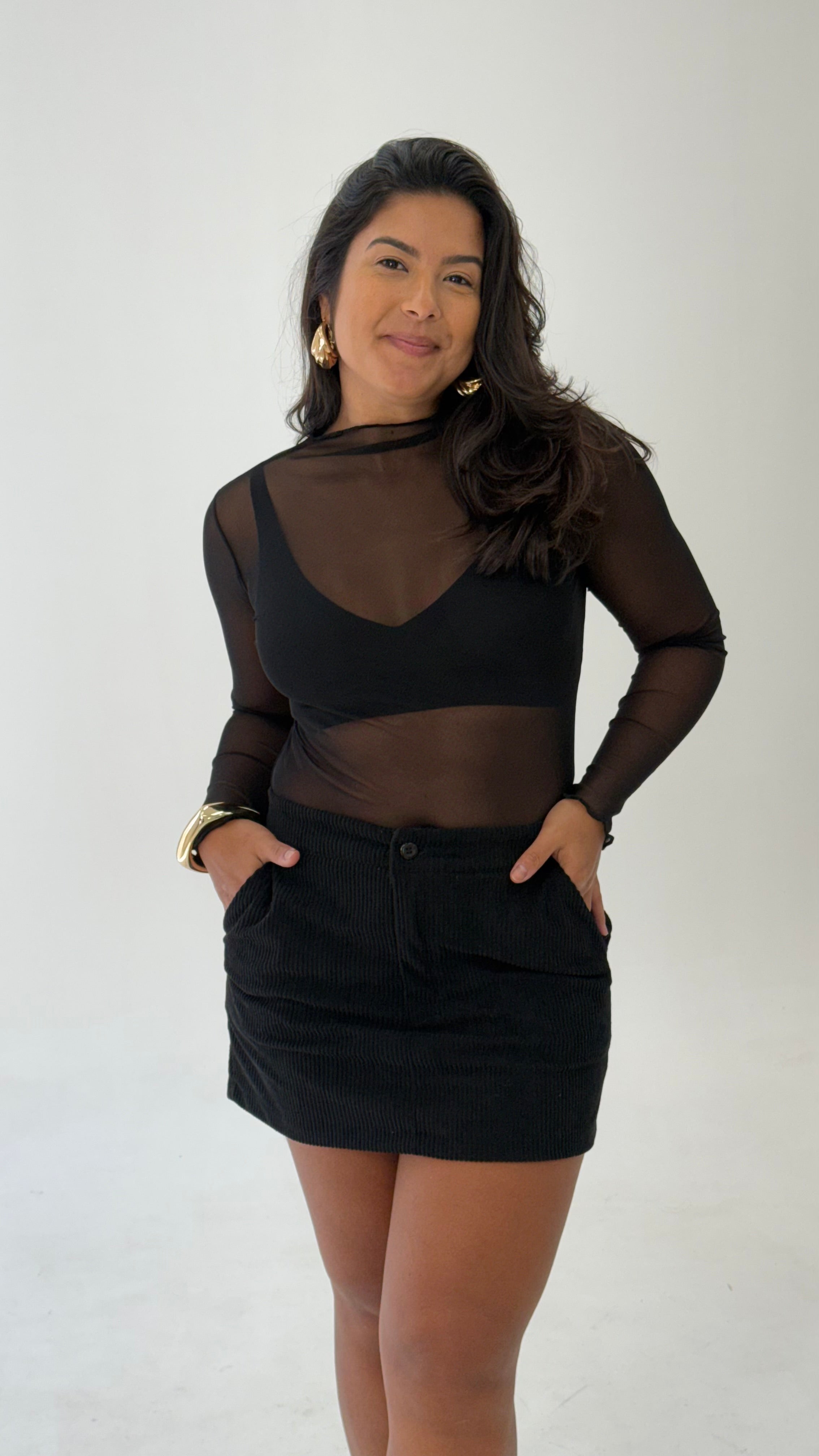 Blusa Tule Manga Comprida - Preta