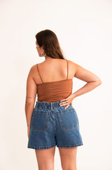 Short Jeans Elástico - Lavagem escura