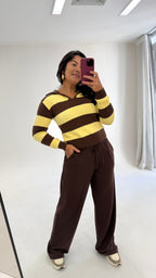 Suéter Tricot/ Amarelo e Marrom