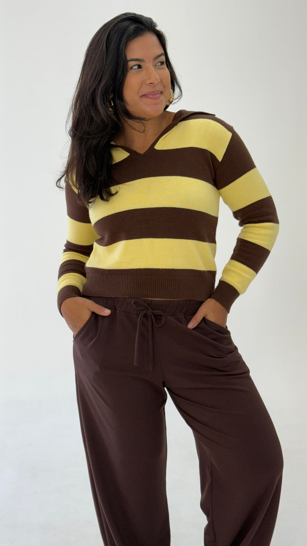 Suéter Tricot/ Amarelo e Marrom