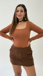 Blusa Poliamida Manga Longa - Marrom Canela