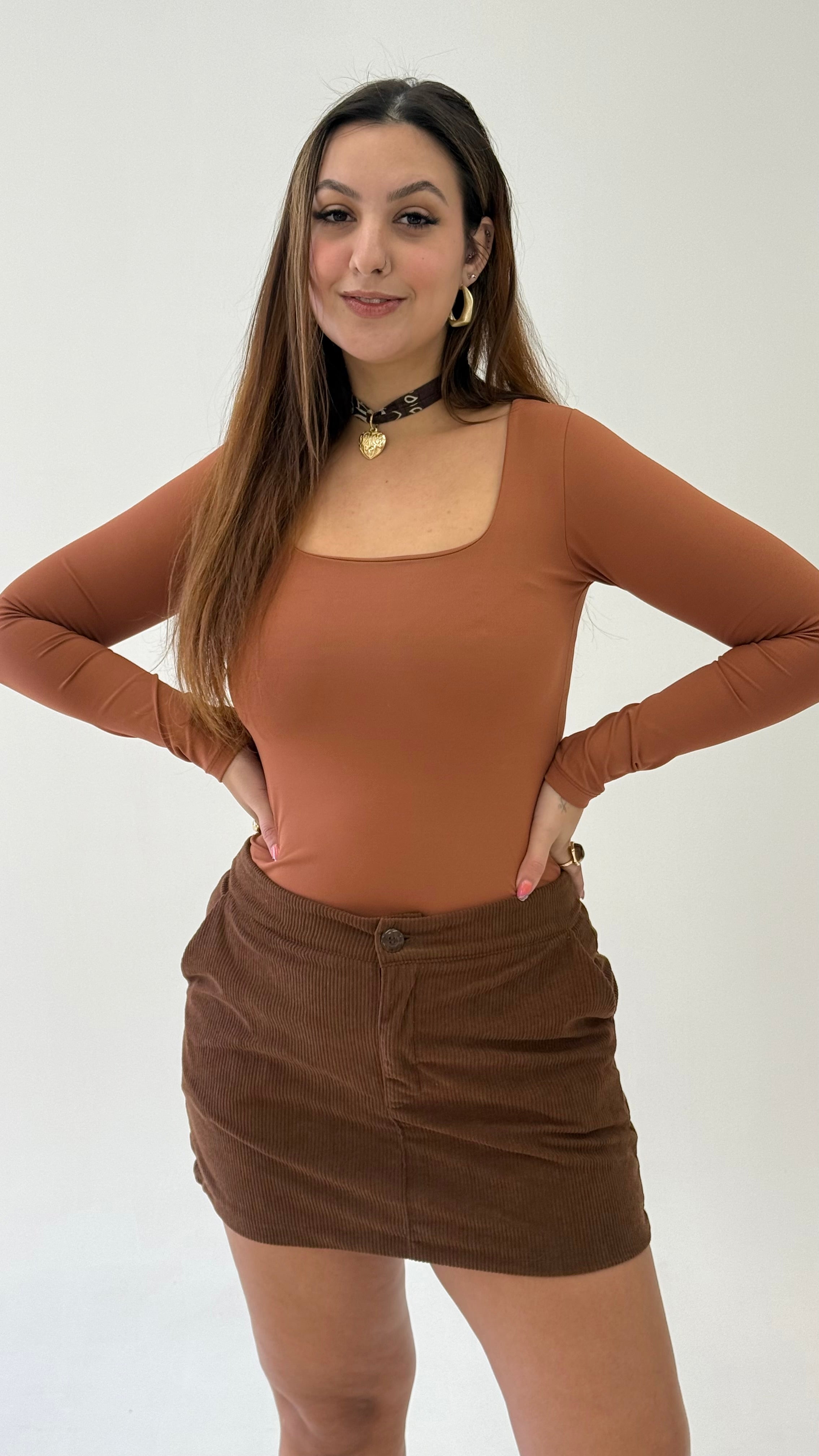 Blusa Poliamida Manga Longa - Marrom Canela