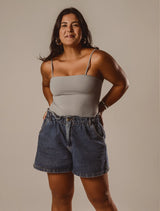 Body Poliamida Decote Quadrado - Cinza