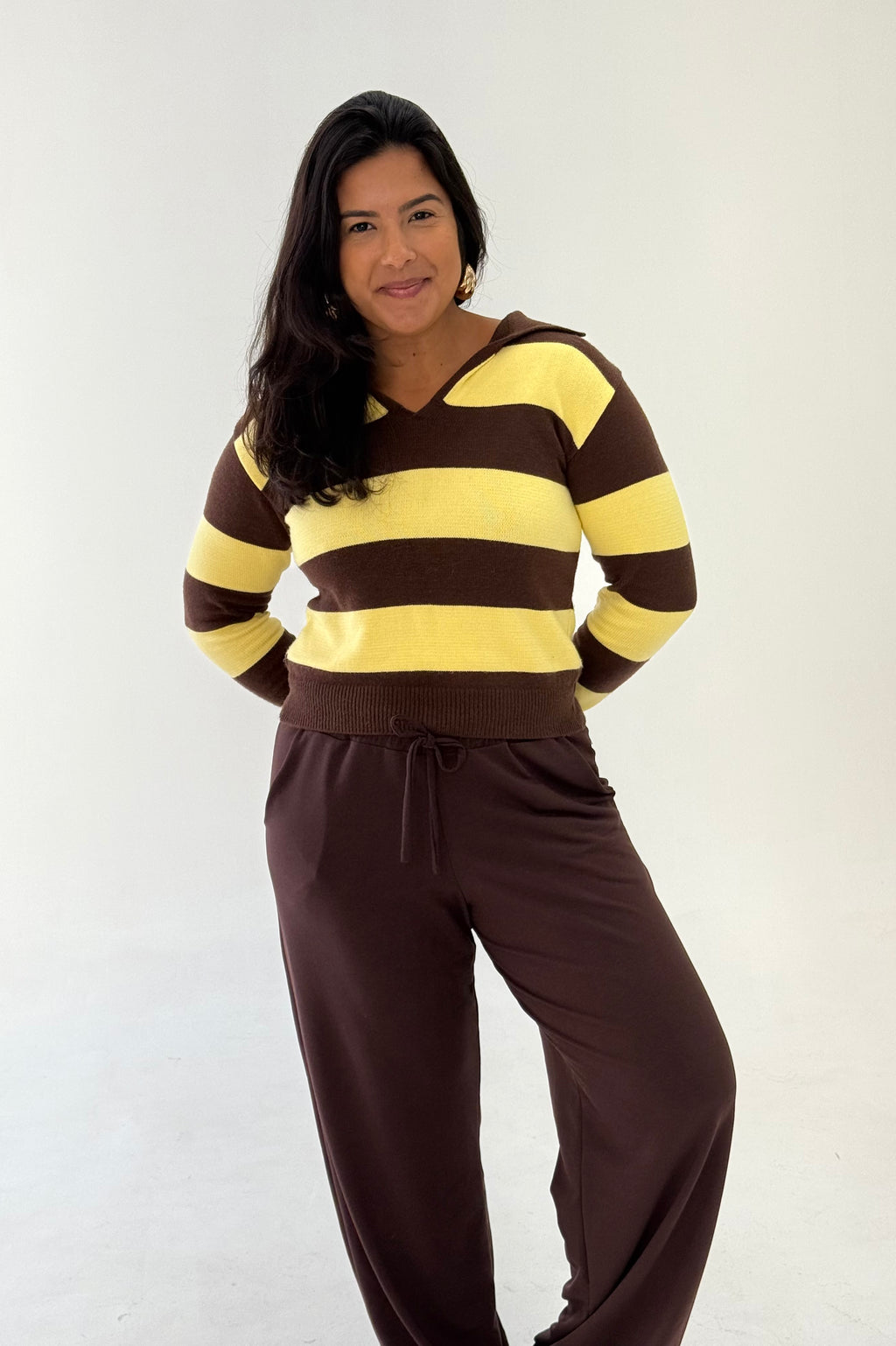 Suéter Tricot/ Amarelo e Marrom