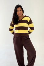 Suéter Tricot/ Amarelo e Marrom