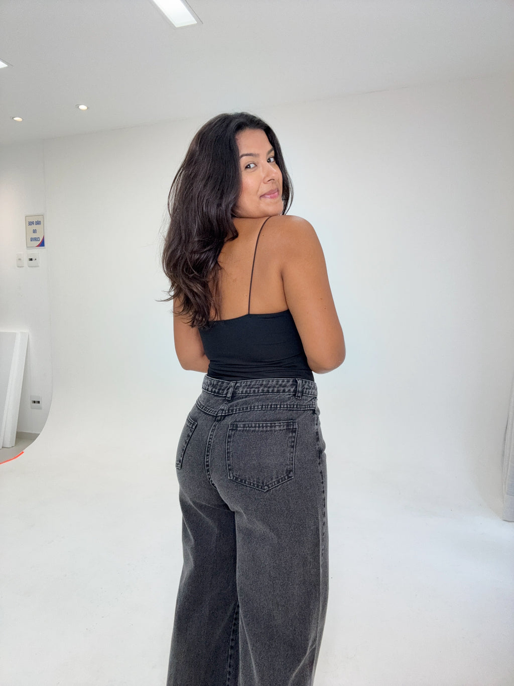 Calça Pantalona Cintura Alta - Black Jeans