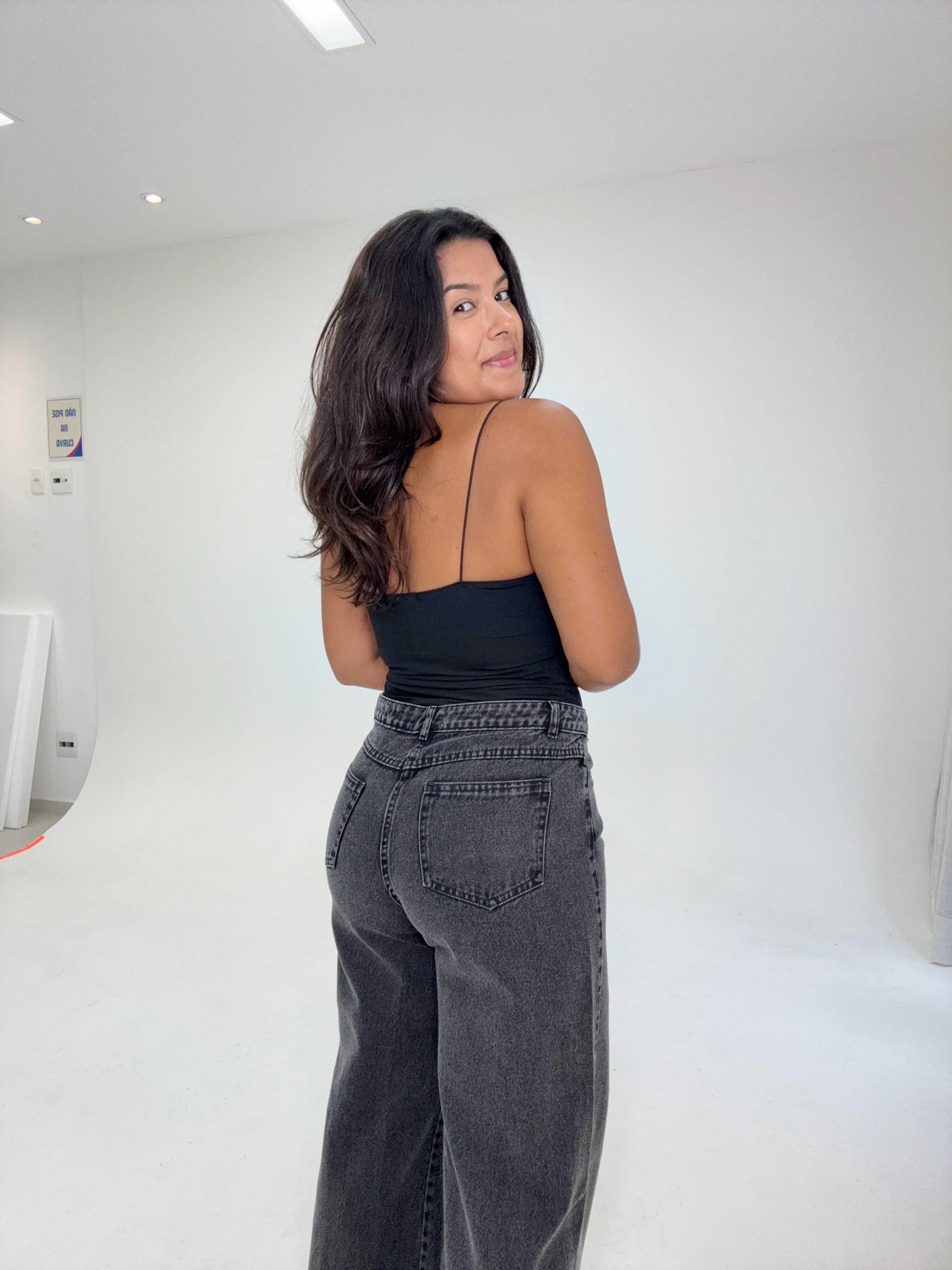 Calça Pantalona Cintura Alta - Black Jeans