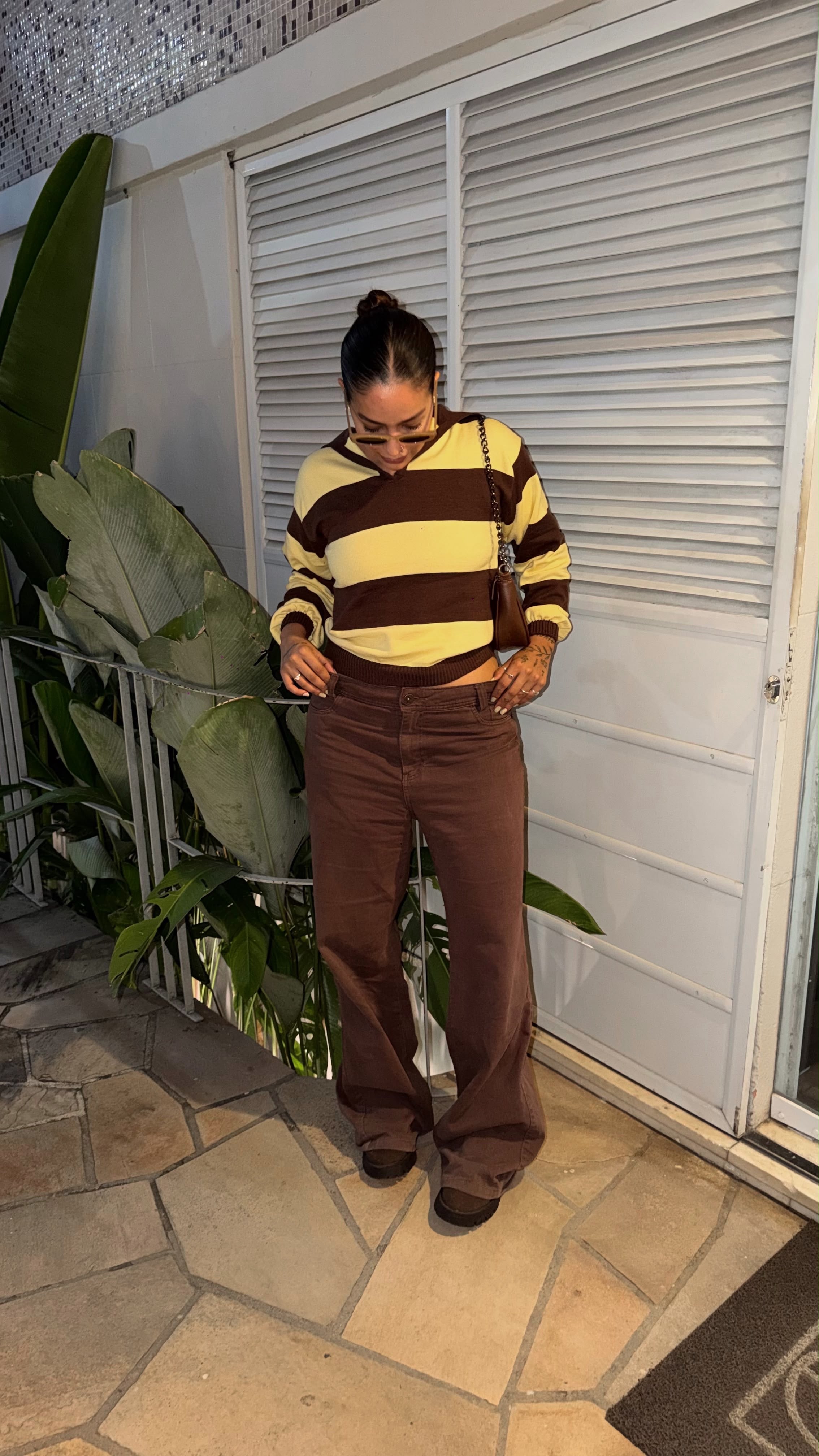 Suéter Tricot/ Amarelo e Marrom