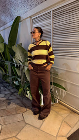 Suéter Tricot/ Amarelo e Marrom