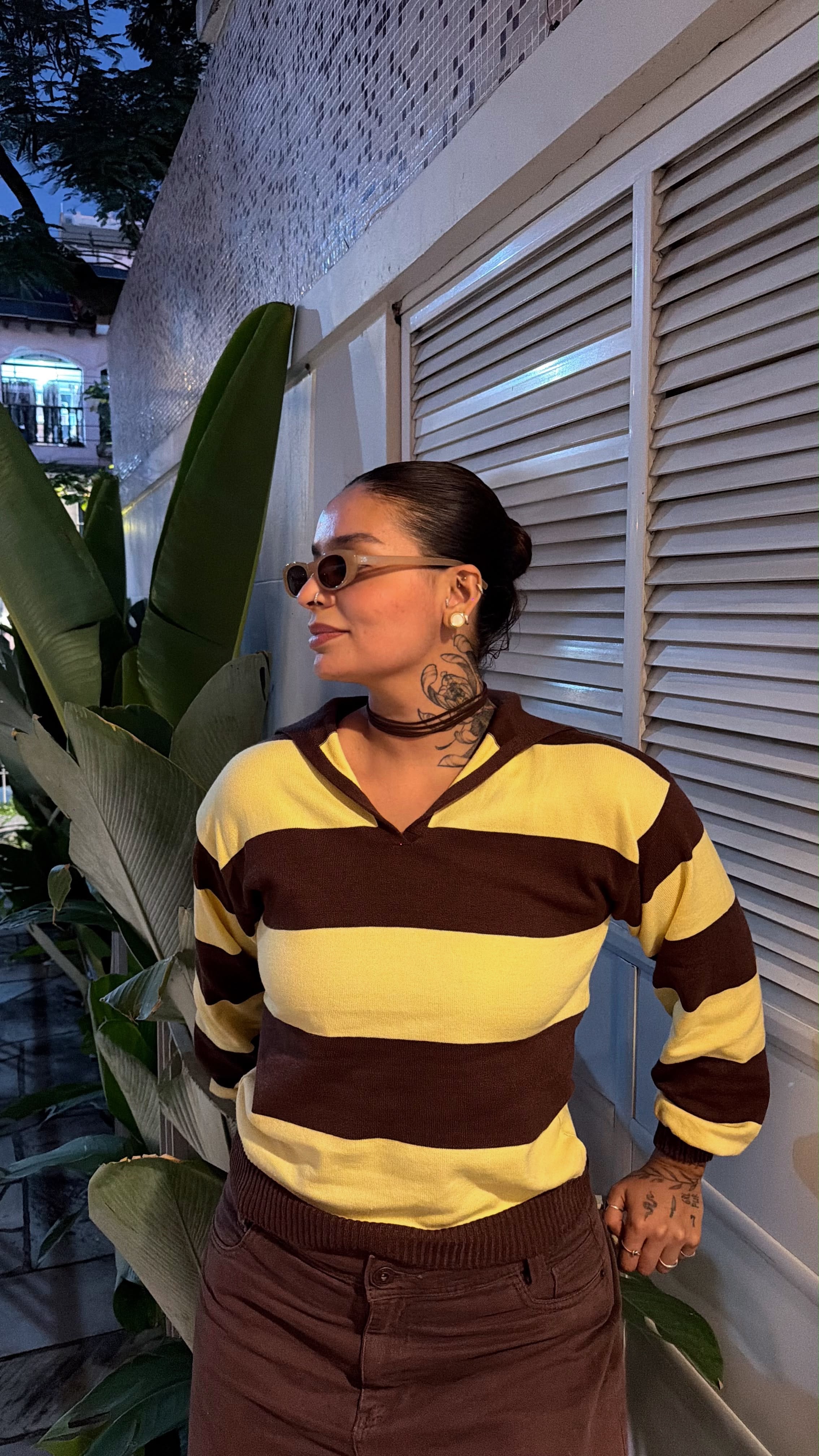 Suéter Tricot/ Amarelo e Marrom