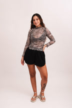 Blusa Tule Manga Comprida - Zebrada
