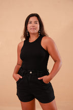 Short Jeans Elástico - Preto