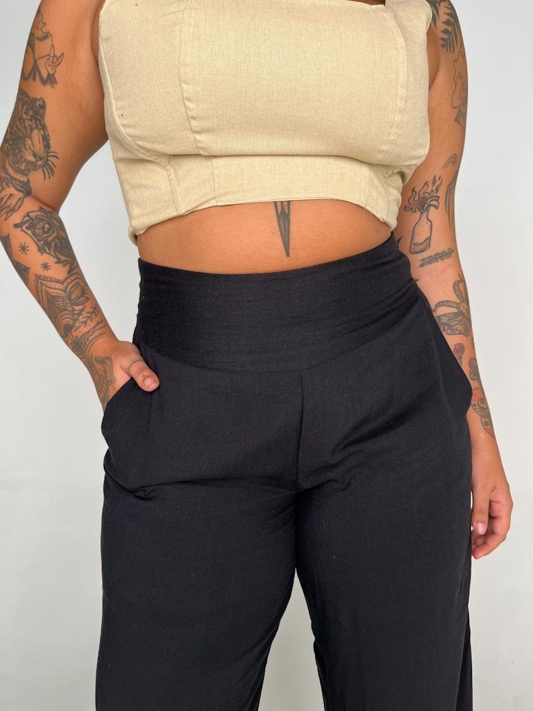 Calça Pantalona Faixa - Preta