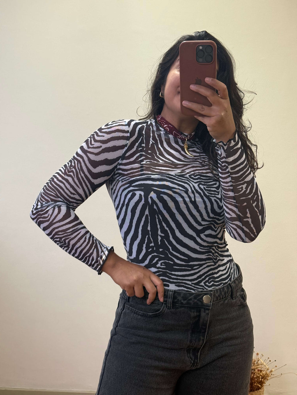 Blusa Tule Manga Comprida - Zebrada