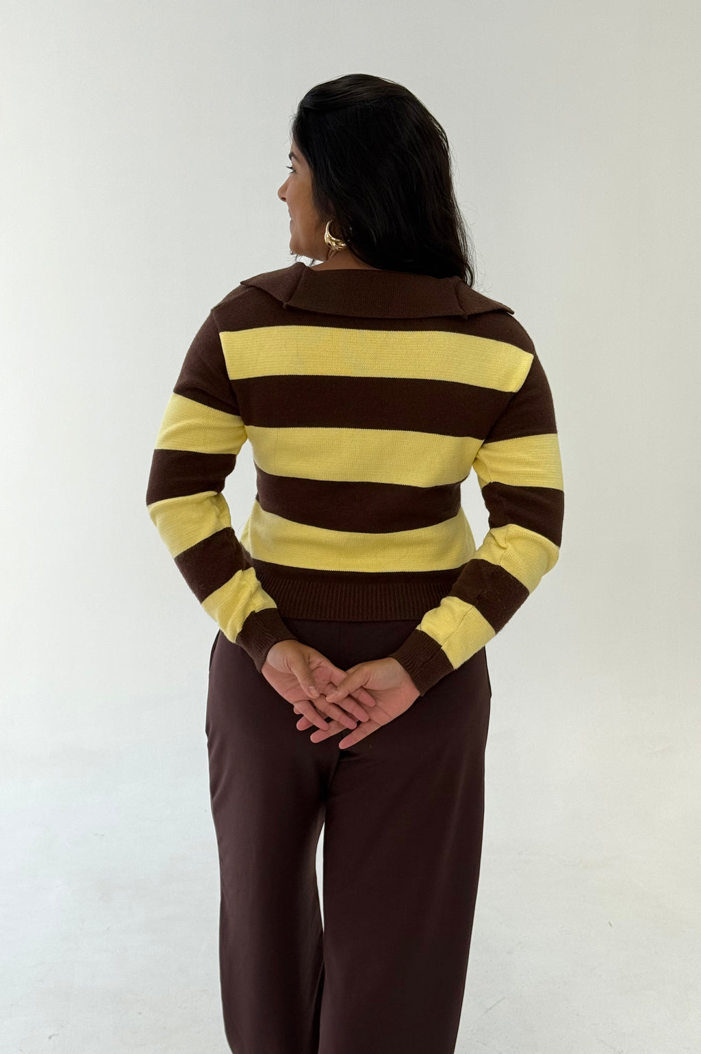 Suéter Tricot/ Amarelo e Marrom