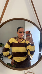 Suéter Tricot/ Amarelo e Marrom