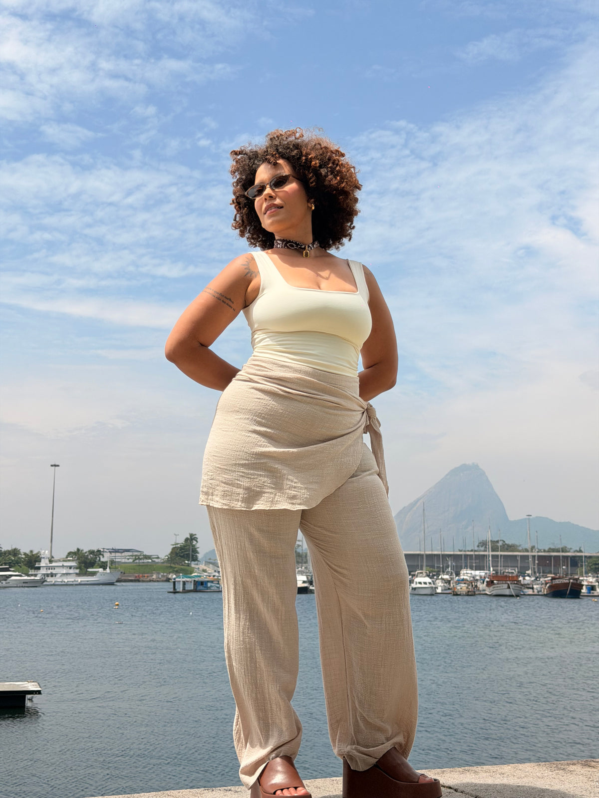 Calça Boho Lenço - Areia