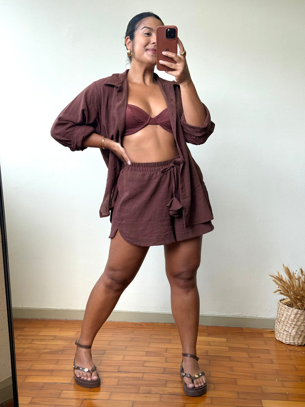 Conjunto Short + Camisão Levíssimo Marrom