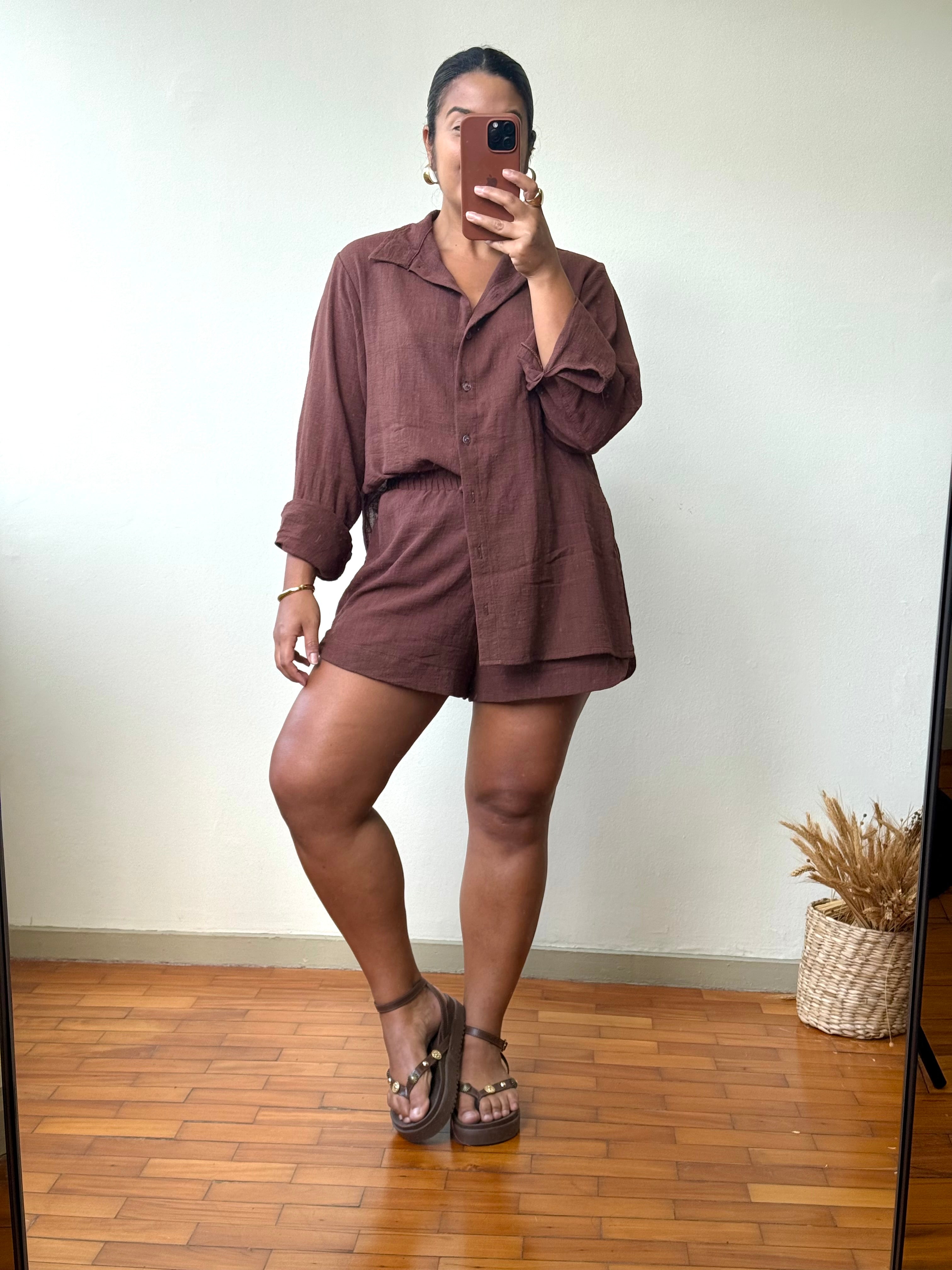 Conjunto Short + Camisão Levíssimo Marrom