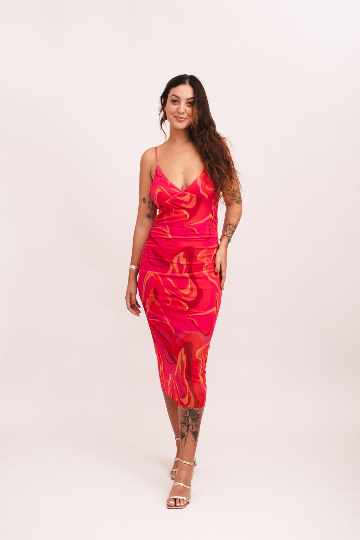 Vestido Midi Tule Coladinho - Rosa Mesclado