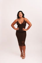 Vestido Midi Tule Coladinho - Marrom