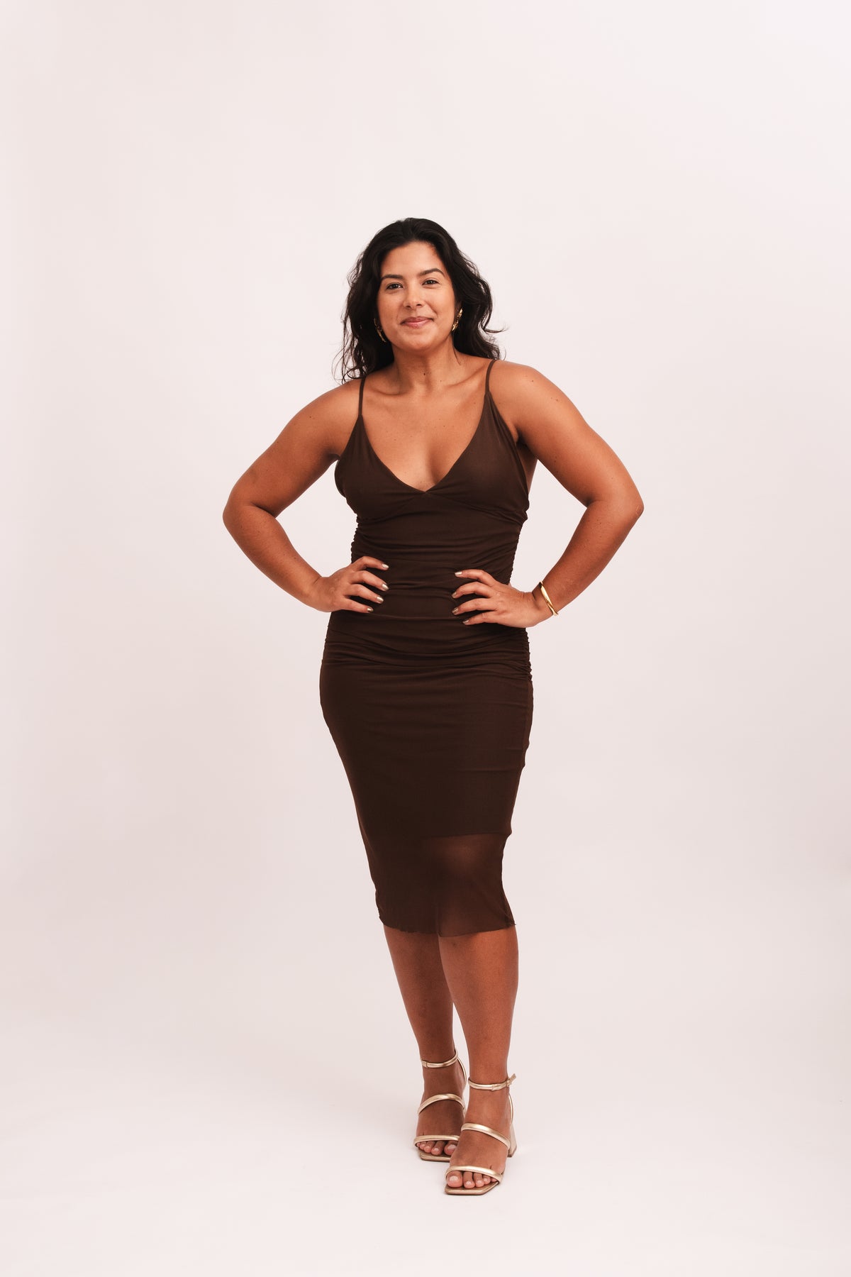 Vestido Midi Tule Coladinho - Marrom