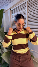 Suéter Tricot/ Amarelo e Marrom