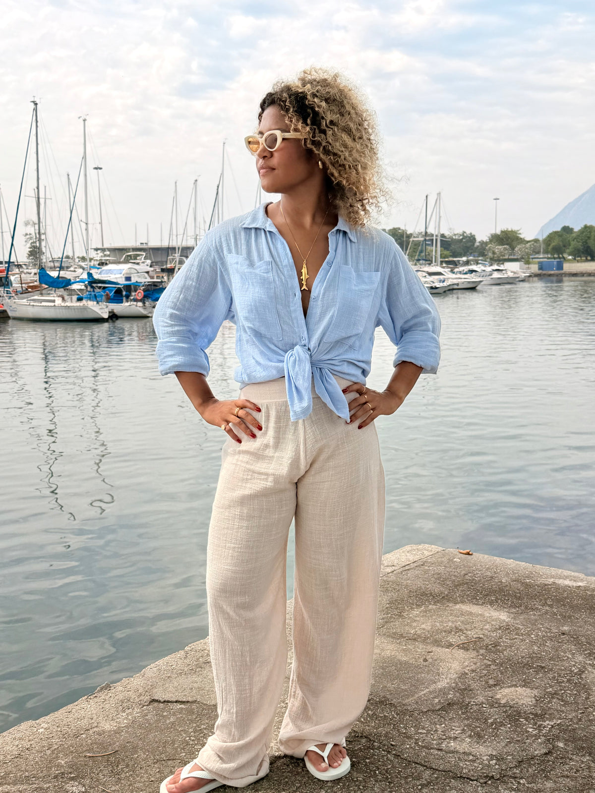 Calça Boho Lenço - Areia