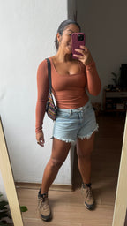 Blusa Poliamida Manga Longa - Marrom Canela