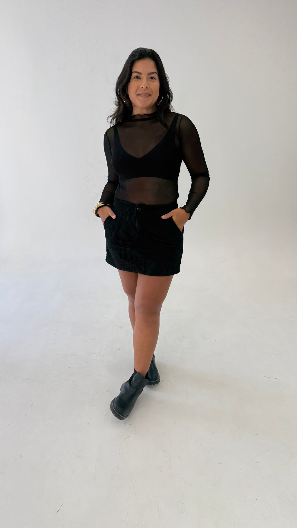 Blusa Tule Manga Comprida - Preta