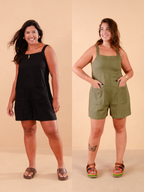 Conjunto 2 Macaquinhos de Linho - Preto e Verde Militar