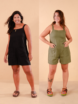 Conjunto 2 Macaquinhos de Linho - Preto e Verde Militar