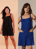 Conjunto 2 Macaquinhos de Linho - Preto e Azul Royal