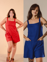 Conjunto 2 Macaquinhos de Linho - Terra e Azul Royal