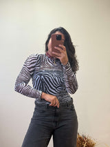Blusa Tule Manga Comprida - Zebrada
