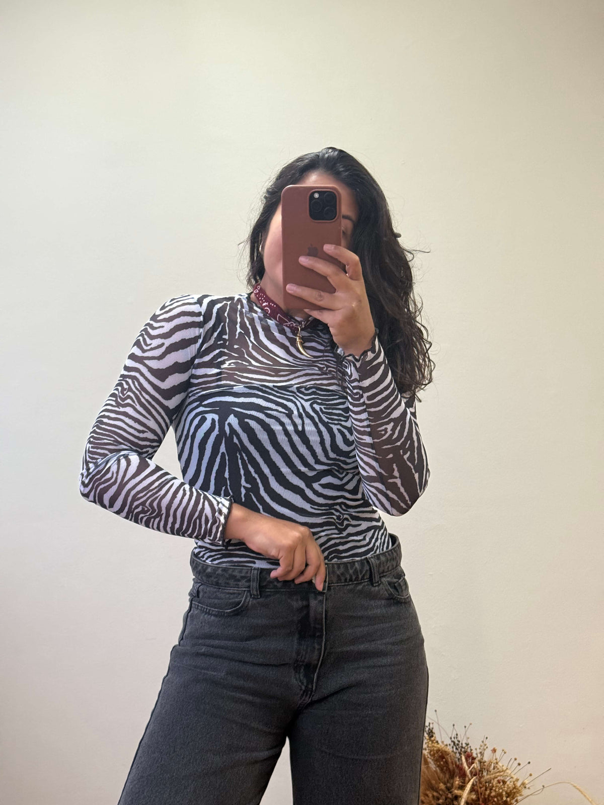 Blusa Tule Manga Comprida - Zebrada