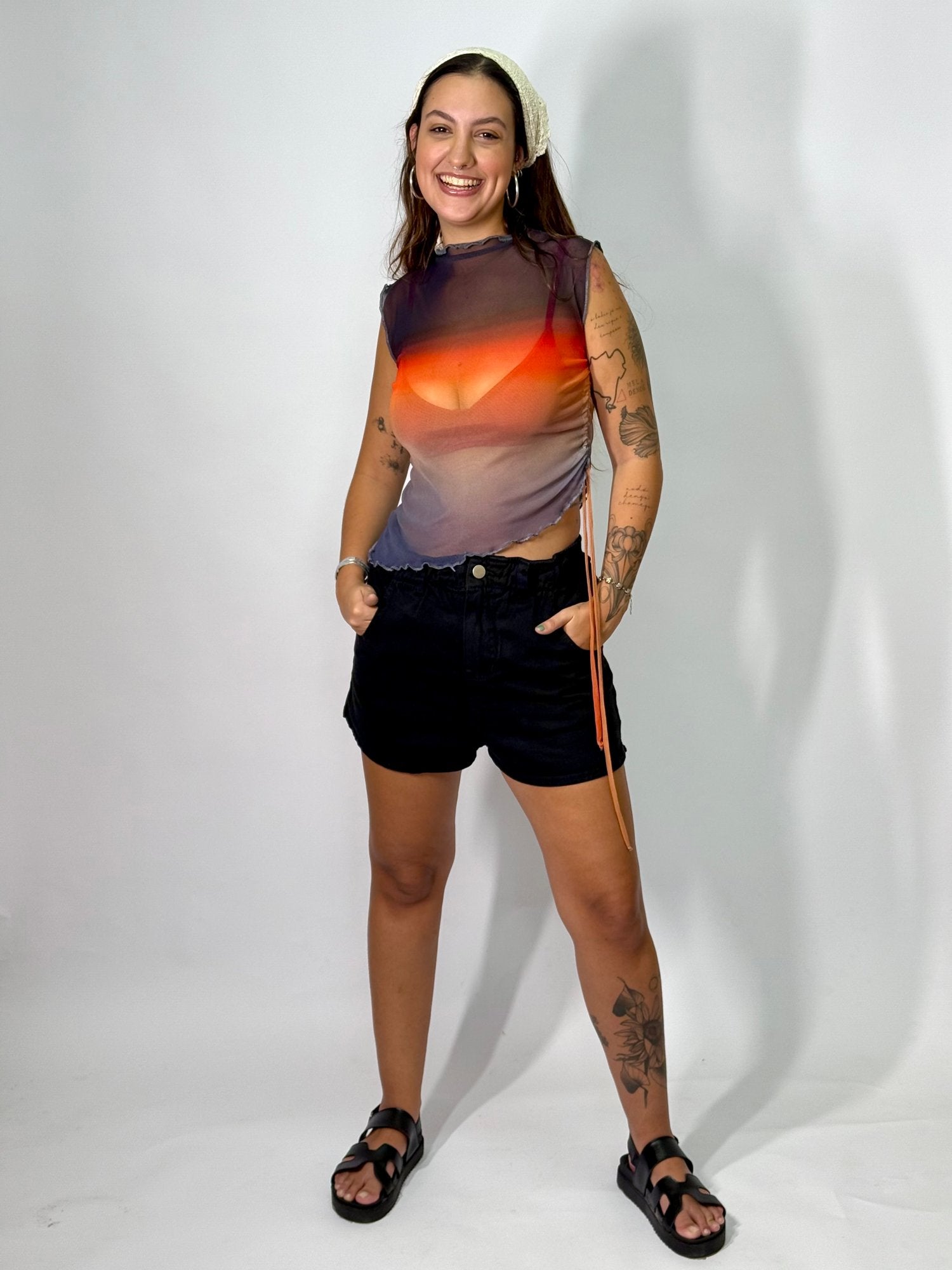 Blusa Tule Assimétrica Degradê - Preta