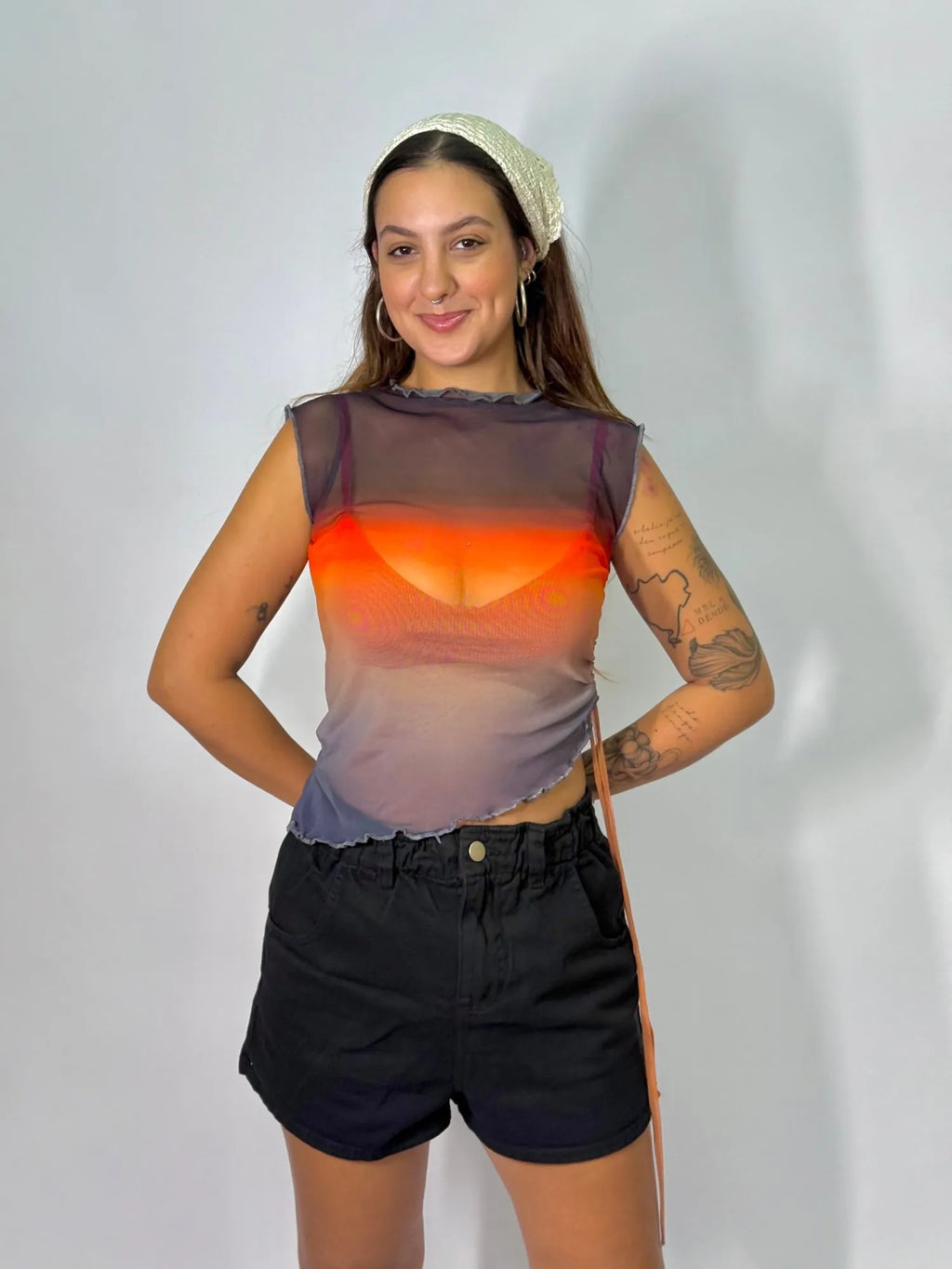 Blusa Tule Assimétrica Degradê - Preta
