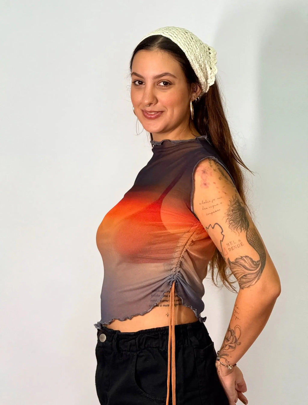 Blusa Tule Assimétrica Degradê - Preta