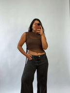 Blusa Tule Assimétrica - Marrom